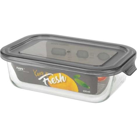 Contenitore rettangolare in vetro resistente al calore con coperchio per alimenti, mantiene gli alimenti freschi, 650 ml, grigio
