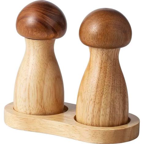 Set mit 2 pilzförmigen Salz- und Pfeffermühlen aus Holz, manuelle Salz- und Pfeffermühle, Salzmühle mit einstellbarer Grobheit