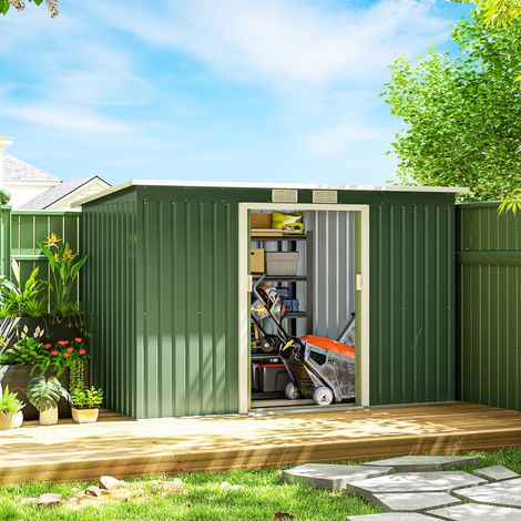 3,6 m² Gartenhaus/Geräteschuppen mit verzinktem Stahlfundament und Schiebetüren, Hellgrün