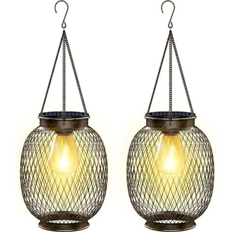 [NIEMALS VERWENDET] Outdoor-Solar-Garten-Hängelampe, IP65 wasserdichte Outdoor-Solarlaterne 2 Stück mit LED-Glühbirnenlampe für Veranda, Hof, Garten