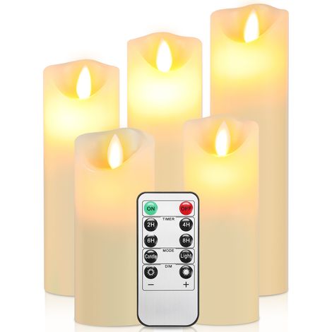 Jiubiaz Bougies à LED Lot de 5 Bougies LED décoratives Bougie sans Flamme de avec télécommande à 10 Touches Flamme LED Clignotante blanc (1/5)