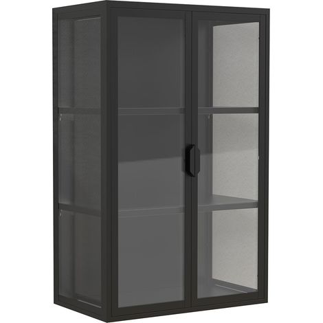 Ebuy24 – Vitrine murale pendante en verre 95x60x35 cm – Cadre en acier durable – Portes pivotantes – 2 étagères pour objets de collection