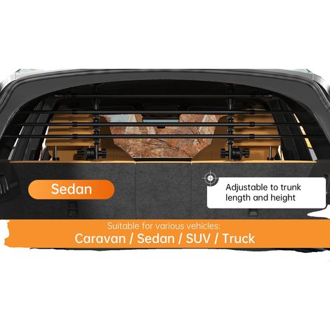Barrera para perros, altura ajustable de 34 a 58 cm, ancho ajustable de 85 a 145 cm, instalación sin herramientas, compatible con coches y SUV. (1/5)