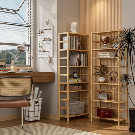 Tall Bookcase File Storage Cabinet with 2 Drawers Display Cupboard Freestanding (1/5)