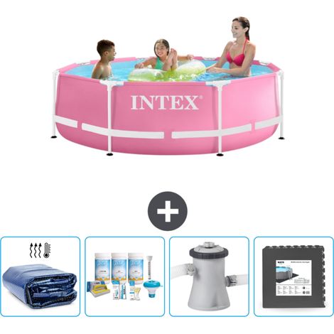 Piscine Intex Cadre Rond - 244 x 76 cm - Rose - Incluse Accessoire CB3