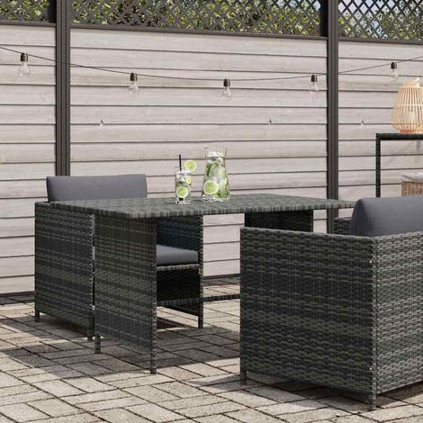 vidaXL Mesa de jardín de ratán sintético gris 110x70x65 cm (1/2)