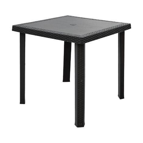 Table de jardin en résine antichoc anthracite effet rotin – 80x80 cm – Hauteur 72 cm – Sans croix – Pour extérieur – Dimaplast