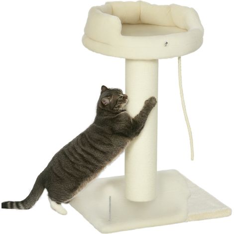PawHut 83cm Cat Tree Tower with Scratching Post, Kitten Bed, Toy, Cream (1/5)