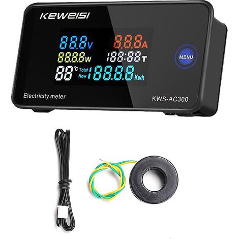 Digitales AC50-300V-Voltmeter/Amperemeter misst Strom, Spannung, Temperatur und Luftfeuchtigkeit. 10