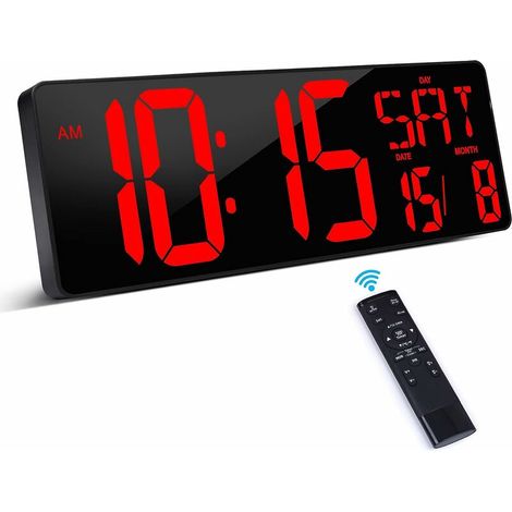 Digital Clock with Remote Control, 16.5'' LED Digital Wall Clock, Digital Alarm Clock with Adjustable Brightness, Digital Wall Clock with Time/Date/Temperature (1/5)