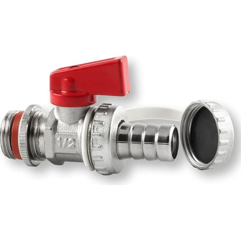 Schläfer 704412 Rubinetto Valvola a Sfera per Scarico Caldaia HS 1/2" con Portagomma e Tappo, autosigillante Ottone Cromo Satinato Leva in Alluminio (1/5)