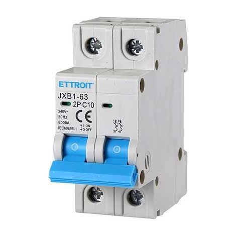 ETTROIT Automatischer thermischer Magnetschalter 2P 10A 6kA 220V 2 DIN-Module JX121060