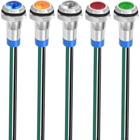 5pcs 8mm 3V-4.5V-5V-6V-7.5V-9V LED Metal Indicator Waterproof Signal Lamp with Wire (Red/Orange/Blue/Green/White) (1/5)