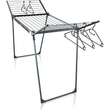 Leifheit – Séchoir sur pied 20m – Stable et solide pour intérieur/extérieur – Hauteur 107cm – Barres ondulées pour cintres – 5 cintres résistants au vent