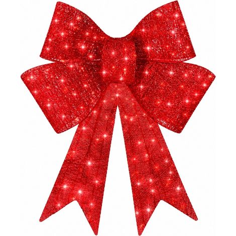 Nœud lumineux pour couronne de Noël, 50 cm, rouge, décoration de porte lumineuse (1/5)