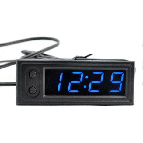 Horloge de voiture universelle numérique automobile avec date, affichage LCD 3 en 1, température électronique et bordure phosphorescente bleue. (1/5)