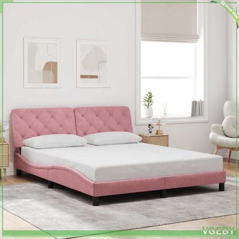 Cadre de lit avec tête de lit - 3207934 - 160x200 cm - Velours rose - Sommier à lattes (1/5)