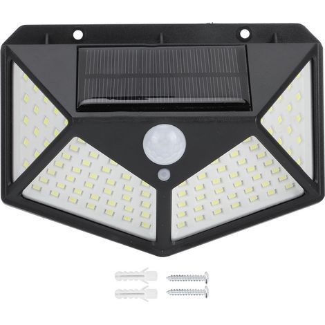 Lámpara de pared/farola solar impermeable con sensor de movimiento y 100 LED para jardín exterior. (1/5)