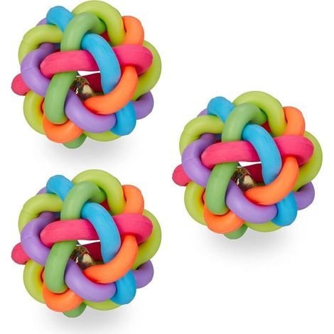 Set of 3 Cat and Dog Toys, Ball with Bell Inside, Diameter: 6cm, Multicolor (1/5)