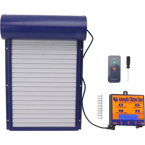 Porte automatique poulailler en aluminium programmable poulailler ouvre-porte avec minuterie Capteur de lumière télécommande 3 modes bleu (1/4)