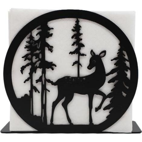 Kit de décoration table pour invités : Porte serviette "Sika Cerf" distributeur papier stand et serviettes Noir (1/5)