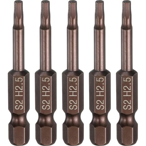 5pcs Embout Tournevis Hexagonal Plat H2.5 (2.5mm) Pointe Magnétique Tige Hexagonale 1/4" Longueur 50mm (2") Acier S2 Embout Métrique Clé A Douille, Ton Cuivré (1/5)