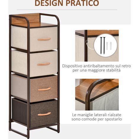 Cassettiere pliante 4 tiroirs en textile, cadre bois et acier, 31x29x99 cm, multicolore (1/5)