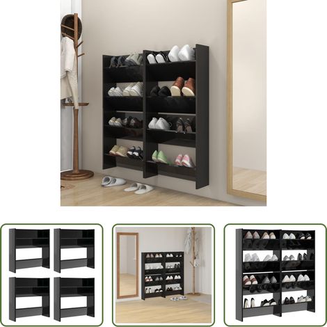 vidaXL Schuhorganizer - Wand-Schuhschränke 4 Stk. Hochglanz-Schwarz 60x18x60 cm (1/5)