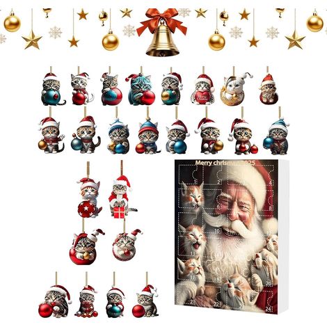 Advent Calendar Christmas 2025 Countdown Calendar 24 Days with Acrylic Cat Pendant for Children Cute Christmas Pendant for Girls Friend (1/5)