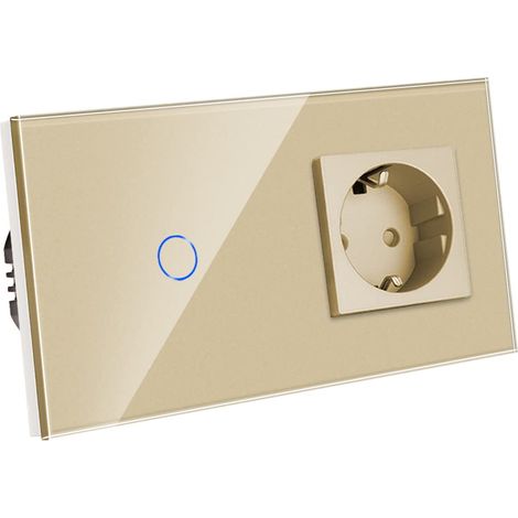 Socket avec interrupteur d'éclairage - avec panneau de verre tactile et LED d'état - Interrupteur 1 voies 1 pôle - Or Interrupteur tactile et douille - l'échelle neutre n'est pas requise (1/5)