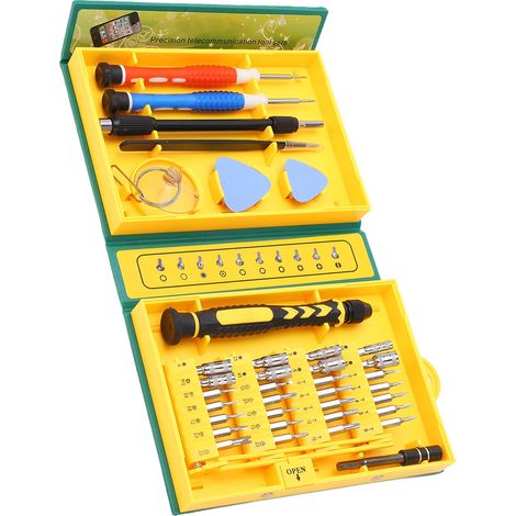 Kit de 38 pièces comprenant un manche de tournevis, une tige de connexion, une ventouse, une pince à épiler, un étui et un outil de levier. (1/5)