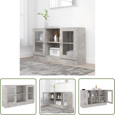 The Living Store Armoire à vitrine Gris béton 120x30,5x70 cm Bois d’ingénierie - Buffet Gris - Meuble De Rangement - Armoire Vitrée - Mobilier Salon - Décoration Intérieure (1/5)