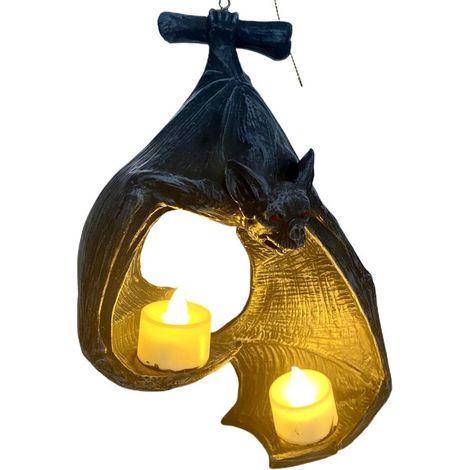 Bougeoir suspendu en résine en forme de chauve-souris pour Halloween, idéal pour décorer une terrasse, un porche ou un jardin.