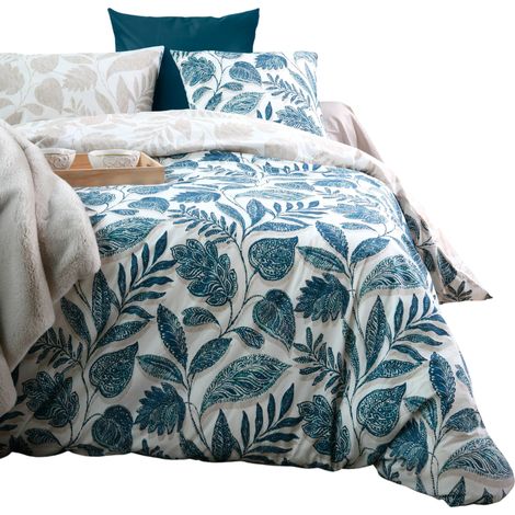 Housse de couette en percale de coton motif vegetal 220 x 240 cm