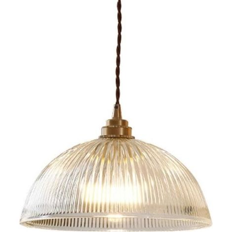 Luminaire Suspension en Verre Vintage Industrielle avec Base E27 en Laiton Cuivre Lustre Loft Lampe suspendue au plafond (25cm)