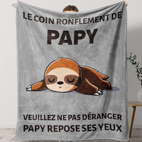 Plaid Polaire Cadeau Grand-Père - 1 Unité - Flanelle Douce - Design Paresseux - Anniversaire Noël - Gris (1/5)