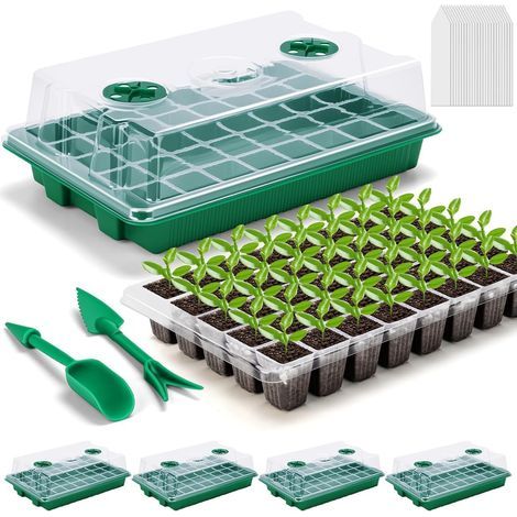 4 Pièces Bacs à Semis de Plantes, 24 Cellules Plateau Propagateur de Pépinière de Graines de Fleurs en Plastique avec Évent Réglable pour Serre Jardin Maison Semis (avec 20 Étiquette, 2 Outil) (1/5)