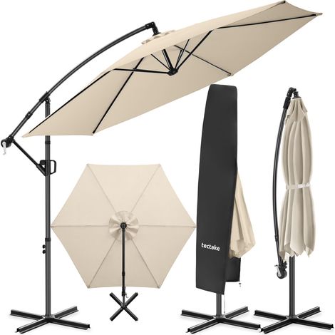 Parasol à pied déporté pivotant 360° inclinable 3 x m beige