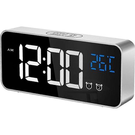 Großer digitaler Wecker für Sehbehinderte – Große elektrische Uhr fürs Schlafzimmer, Jumbo-Zahlenanzeige, stufenlos dimmbarer Helligkeitsregler, USB-Anschlüsse-silver