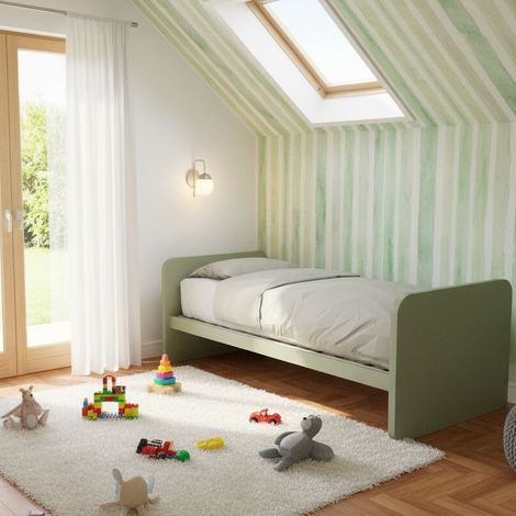 Letto singolo cameretta 80x190 con rete a doghe in acciaio e faggio - Salvia