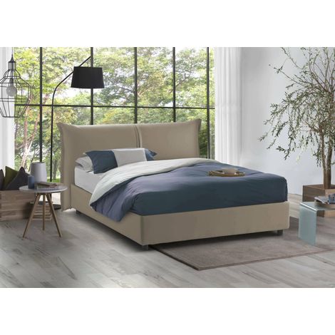 Dmora - Cama matrimonial Dbaji, Cama contenedor con revestimiento de tela, 100% Made in Italy, Apertura frontal, adecuado para colchón Cm 160x200, Tórtola (1/5)