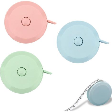 Set di 3 metri a nastro da cucito, metro a nastro da 1,5 m, metro a nastro retrattile bifacciale, metro a nastro da cucito flessibile, per misurazioni del corpo, cucito, blu, rosa, verde