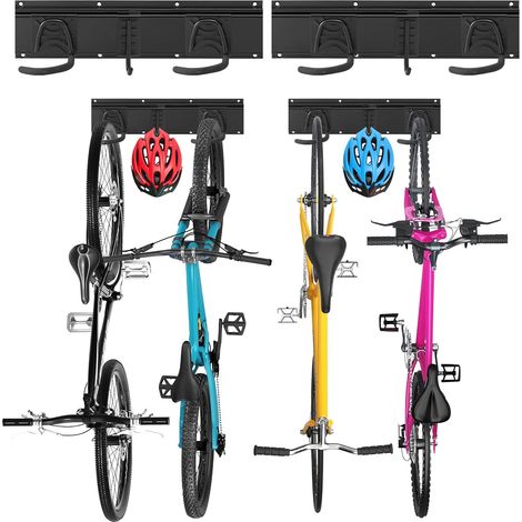 support mural pour vélos,porte velo,rangement garage, support mural pour 4 vélos et 2 casques, crochet mural résistant en acier massif, 2 rails de 16 pouces. (1/5)