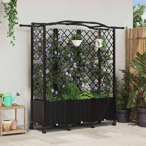 vidaXL Hochbeet mit Rankgitter und Dach Schwarz 163 x 40 x 144 cm PP (1/5)