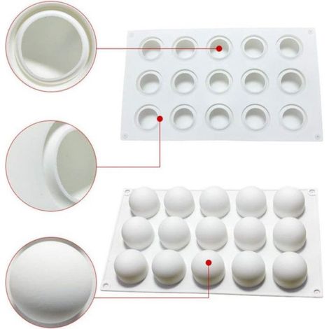 Moule En Silicone - 15 Cavités Rondes - Pour Chocolats Bonbons Et Glaces - 30 x 17 cm - 3 cm Par Cavité - 1 Pièce