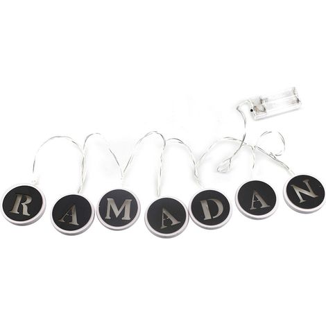 Guirlande lumineuse LED ronde en bois ajourée en forme de lettres du Ramadan, décoration pour le Ramadan et l'Aïd Moubarak. (1/2)