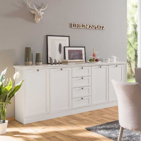 Buffet 4 portes 4 tiroirs 200x40x90 cm blanc - LANDZY (1/5)