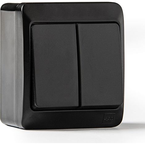 Doble conmutador estanco ip44, 16a 250 v, negro, blister