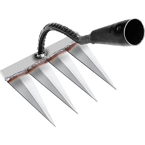 Rateau Jardin, Outillage de Jardin, Rateau de Désherbage Outils Jardinage, Rateau Gazon Scarificateur Manuel 4 Dents en Acier, Houe Jardinage, pour Désherbage/Ameublissement du Sol/Semis (sans Bâton) (1/5)