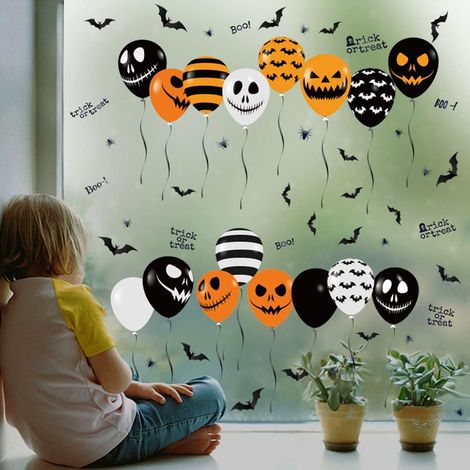 4 pcs Halloween Fenêtre Autocollants, Château Araignée Chauve-Souris Fantôme De Sorcière, Fenêtre En Verre Décoration Murale Autocollants (Noir) (1/2)